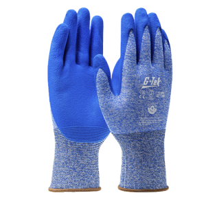 Gants de protection bleus en tricot.