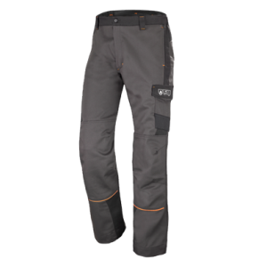 Pantalon de travail gris avec poches renforcées.