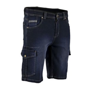 Short cargo en jean bleu foncé.