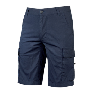 Short cargo bleu foncé avec poches latérales.